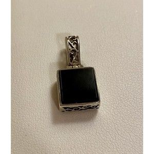 Sterling 925 Silver Vintage Black Onyx & Mother Of Pearl Reversible Pendant